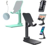 Foldable Aluminum Desktop Phone Stand, Cell Phone Stand, Adjustable Angle Height Phone Stand for Desk, Tablet Stand Compatible for Cell Phone/Tablet (2pcs-B)
