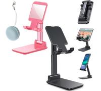 Foldable Aluminum Desktop Phone Stand, Cell Phone Stand, Adjustable Angle Height Phone Stand for Desk, Tablet Stand Compatible for Cell Phone/Tablet (2pcs-C)
