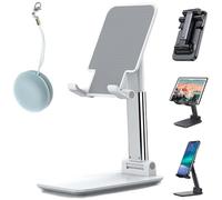 Foldable Aluminum Desktop Phone Stand, Cell Phone Stand, Adjustable Angle Height Phone Stand for Desk, Tablet Stand Compatible for Cell Phone/Tablet (white)