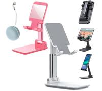 Foldable Aluminum Desktop Phone Stand, Cell Phone Stand, Adjustable Angle Height Phone Stand for Desk, Tablet Stand Compatible for Cell Phone/Tablet (2pcs-E)