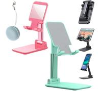 Foldable Aluminum Desktop Phone Stand, Cell Phone Stand, Adjustable Angle Height Phone Stand for Desk, Tablet Stand Compatible for Cell Phone/Tablet (2pcs-F)