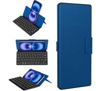 Foldable Bluetooth Keyboard, Mini Wireless Keyboard Double Channel, [AZERTY] Bluetooth Keyboard with Stand, Ultra Flat Mini Keyboard, Compatible with iPad/Phone/Tablet, Android, Windows, Ocean