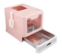 Foldable Cat Litter Tray with Drawer Closed Cat Litter Tray Made of Stainless Steel Odourless Leak-Proof Easy to Clean，Pelle Incluse,38 * 41 * 51cm (Rose)