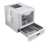 Foldable Cat Litter Tray with Drawer Closed Cat Litter Tray Made of Stainless Steel Odourless Leak-Proof Easy to Clean，Pelle Incluse,38 * 41 * 51cm (Gris)