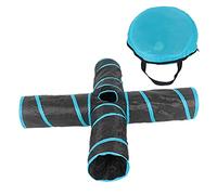 Foldable Cat Tunnel for Indoor Play | 4 Way Pet Play Tube with Hanging Toys | Sturdy Spring Steel Frame & Portable Storage Bag for Cats/Dogs/Rabbits