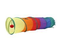 Foldable Cat Tunnel Toy with Play Ball | Interactive S - Shape Design for Indoor Cats | Strong Tear - Withstanding Polyester & Spring Steel Frame | Rainbow Color, 44x9.8in