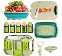 Foldable Chopping Board,9 In 1 Multifunctional Camping Basin,Drainage Basket With 5 Different Slicers,For Kitchens & Travel (Green)
