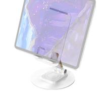 Foldable Desk Phone Mount - 360 Degree Rotating Metal Stand, Adjustable Cellphone Cradle with Non-Slip Silicone Padding, Portable Smartphone Base, Desktop Holder, Ergonomic Viewing Station for Home