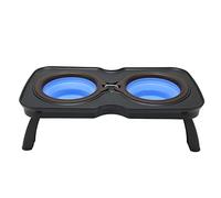 Foldable Elevated Dog Bowls, Double Folding Raised Dog Bowls with Stand, Ergonomic Non Toxic Feeding Set for Small Medium Dogs, Portable ABS PP TPE Bowls for Home Outdoor Camping T (L Bleu)