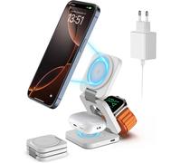 Foldable Fast Charger Iphone,3 In 1 Wireless Induction Charger,Magnetic Charging Station Wireless Charger For Iphone 16-12,For Watch Ultra2/Se/10,For Airpods 4/3/Pro [20w Charger]