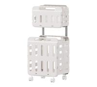 Foldable Laundry Hamper, Portable Clothes Basket, Double Layer Storage Bin, Creamy, White, Built-In Handle with Wheels, Compact Design, for Dorms Travel Bedroom College Apartments