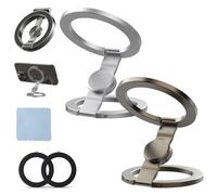 Foldable Magnetic Ring Phone Mount, 360° Rotation Double Sided Magnetic Phone Ring Holder, Ultra-Thin Cell Phone Grip Stand Compatible for Car Vent, Desk & Gym (2 Pcs-E)