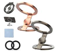 Foldable Magnetic Ring Phone Mount, 360° Rotation Double Sided Magnetic Phone Ring Holder, Ultra-Thin Cell Phone Grip Stand Compatible for Car Vent, Desk & Gym (2 Pcs-D)
