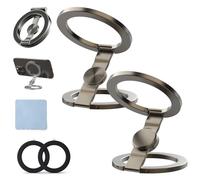 Foldable Magnetic Ring Phone Mount, 360° Rotation Double Sided Magnetic Phone Ring Holder, Ultra-Thin Cell Phone Grip Stand Compatible for Car Vent, Desk & Gym (2 Pcs-A)