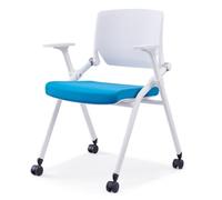 Foldable Office Chair with Wheels Ergonomic Rolling Desk Chair with Armrests Stackable Conference Chair for Guests Reception & Meeting Blue Color