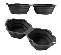 Foldable Pet Bowl, 2 Compartment Feeding Dish, Silicone Water and Food Feeder with Anti Skid Base, Small Medium Large Kitten Bowl for Home Outdoor Travel, Portable Pet Feeding Accessory for Dogs Cats