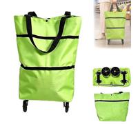 Foldable Shopping Bag with Wheels, Oxford Fabric Shopping Trolley，Green
