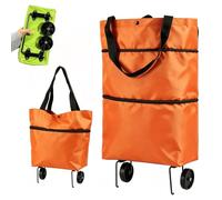 Foldable Shopping Trolley on Wheels, Foldable 2-in-1 Shopping Bag (Orange)