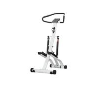 Foldable stepper with 12-level hydraulic resistance adjustment, featuring an LCD display and cup holder, available in white or black