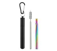 Foldable Straw - Portable Drinking Set for Travel | Stainless Steel Straw with Cleaning Brushes, Carabiner Carry Case, Kids Adult Accessory, Outdoor Road Trip Aid, Eco-Friendly Reusable Tool