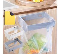 Foldable Trash Bag Holder - Wall Mounted Foldable Kitchen Trash Can with Magnetic Closure, Hanging Waste Garbage Can Rack for Cabinet Doors, Bathroom, Table Sides (White+Gray)