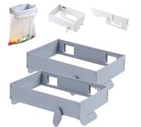 Foldable Trash Bag Holder, Wall Mounted Foldable Kitchen Trash Can with Magnetic Closure, Magnetic Closure Waste Bag Hanger Racks, No Drill Collapsible Hanging Holder (Gray*2)