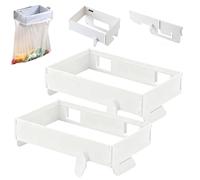 Foldable Trash Bag Holder, Wall Mounted Foldable Kitchen Trash Can with Magnetic Closure, Magnetic Closure Waste Bag Hanger Racks, No Drill Collapsible Hanging Holder (White*2)