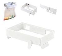 Foldable Trash Bag Holder, Wall Mounted Foldable Kitchen Trash Can with Magnetic Closure, Magnetic Closure Waste Bag Hanger Racks, No Drill Collapsible Hanging Holder (White)