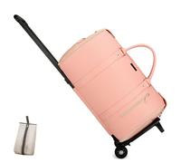 Foldable Travel Bag 2.0 with Wheels, Expandable 60L PU Leather Carry-on, Water-Resistant & Trolley-Sleeve Compatible for Wrinkle-Free Trips (Pink,Wheel Type)