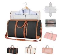Foldable Travel Bag,Convertible Garment Duffel for Travel,Stylish Carry on Garment,2 in 1 Foldable PU Leather Duffle Bag (Black)