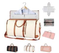 Foldable Travel Bag,Convertible Garment Duffel for Travel,Stylish Carry on Garment,2 in 1 Foldable PU Leather Duffle Bag (White)