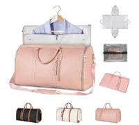 Foldable Travel Bag,Convertible Garment Duffel for Travel,Stylish Carry on Garment,2 in 1 Foldable PU Leather Duffle Bag (Pink)