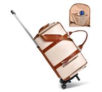 Foldable Travel Bags with Wheels, 60L 2 in 1 Convertible PU Waterproof Large Capacity Foldable Travel Bags with Trolley Glide Wheels for Travel & Airplane (White)