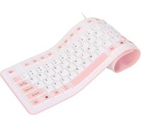 Foldable USB Wired Keyboard,106 Keys Silent Waterproof Silicone Keyboard Roll-Up Wireless Bluetooth Dustproof Convenient to Carry for Laptop (Pink)