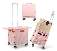 Foldable Utility Cart Folding Portable Rolling Crate with Magnetic Extended Lid,360°Rotate Wheels,176LBS Load Capacity,Heavy Duty Durable Dolly Cart for Teacher Tourist Shopping Office Outdoor
