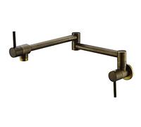 Foldable Wall-Mounted Kitchen Faucet Brass with Double Joint Swivel Arm Simple Brown Cold Water Mixer Space-Saving Design for Modern Kitchens