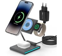 Foldable Wireless Charging Dock,3 in 1 Wireless Charging Station for iPhone Series 15/14/13/12 for iWatch 9/Ultra/8/7/6/5 for AirPods 3/2/Pro with Adapter