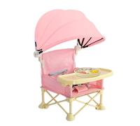 Folding Baby Chair, Tray Sun Canopy, Lightweight Baby Feeding Chairs, Childrens Dining Seat for Home, Outdoor, Lawn, Beach, Picnic, Camping, Travel Use, Pink, Beige Yellow, Gray
