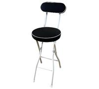 Folding Bar Stool Portable Round Kitchen Chair with Padded Seat and Backrest 55/60/65cm Height Adjustable Counter Stool for Adults Outdoor Island UseBlack
