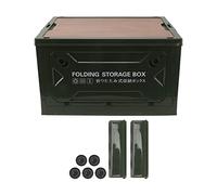 Folding Camping Storage Box with Wooden Lid Collapsible Storage Bin Container with Wheels for Car Camping Picnic (OD Green)