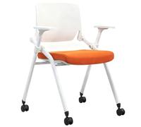Folding Chair roulettes Banc De Formation Pliable Siège De Bureau Tabouret De Bureau Prie-Dieu D’étude Conception Ergonomique(Orange)