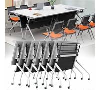 Folding Conference Table, Mobile Training Desk with Silent Wheels Flip Top Rolling Seminar Meeting Desk Business Style Wooden Meeting Table for Office, Conference Rooms, Training Rooms, Classr