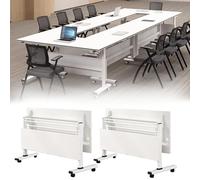 Folding Conference Table, Mobile Training Desk with Silent Wheels Flip Top Rolling Seminar Meeting Desk Business Style Wooden Meeting Table for Office, Conference Rooms, Training Rooms, Classr
