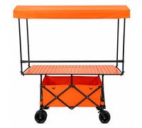 Folding Food Display Cart with Canopy & Adjustable Tabletop, Collapsible Utility Wagon with 360° Swivel Wheels, for Garden, Picnic, Sports(Orange)