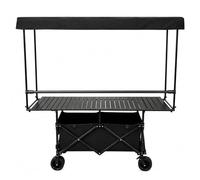 Folding Food Display Cart with Canopy & Adjustable Tabletop, Collapsible Utility Wagon with 360° Swivel Wheels, for Garden, Picnic, Sports(Black)