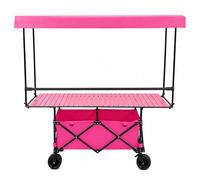 Folding Food Display Cart with Canopy & Adjustable Tabletop, Collapsible Utility Wagon with 360° Swivel Wheels, for Garden, Picnic, Sports(Pink)
