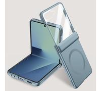 Folding for Samsung Galaxy Z Flip 7 Case， Hinge Protection & Outer Screen Protector, Compatible with Wireless Charging, Shockproof Slim Case for Samsung Z Flip 7 (Blue,Magnetic Ring Style)