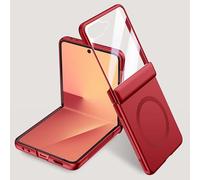 Folding for Samsung Galaxy Z Flip 7 Case， Hinge Protection & Outer Screen Protector, Compatible with Wireless Charging, Shockproof Slim Case for Samsung Z Flip 7 (Red,Magnetic Ring Style)