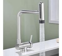 Folding Kitchen Faucet Under Window, Stainless Steel, 360° Rotation, for Hot and Cold Water, Single Handle, Grey(Brushed)