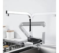 Folding Kitchen Faucets with Inner Window, Brass Square 360° Swivel Single Hole Sink Faucet with Hot and Cold Water, Black